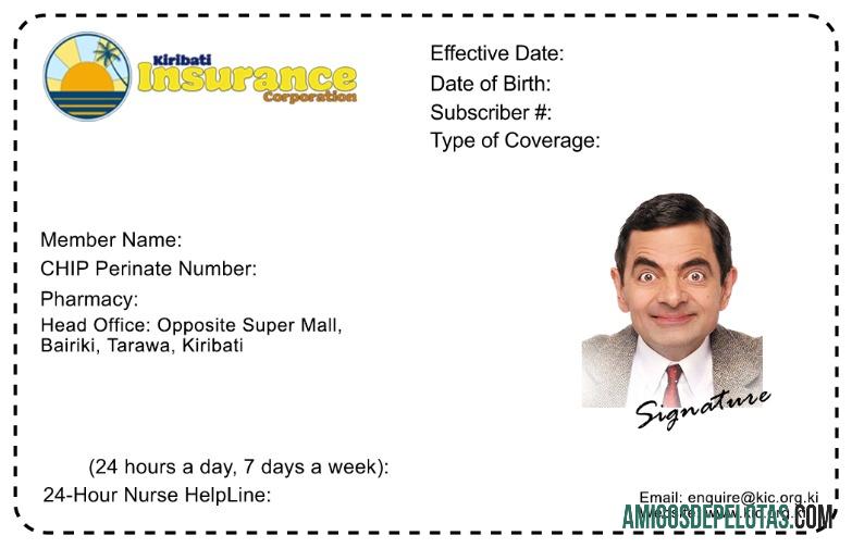 Cartão de seguro saúde de Kiribati amostra